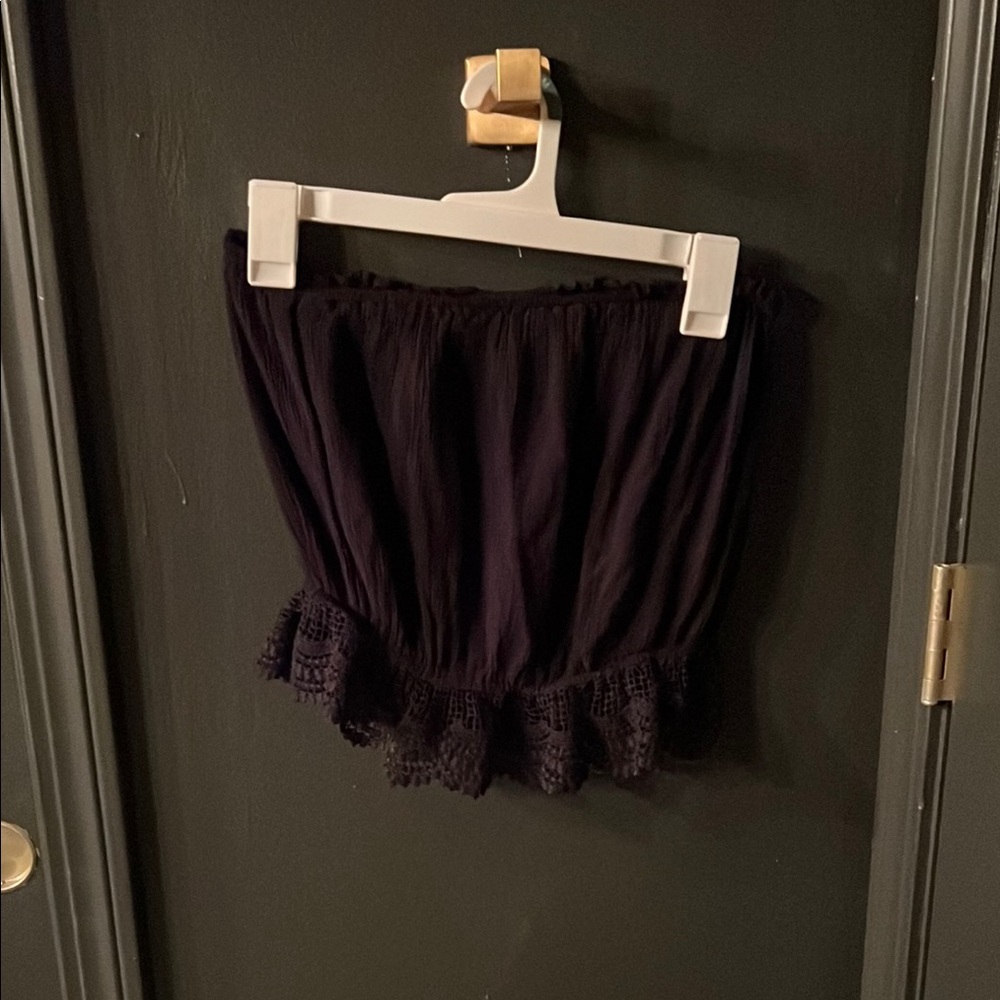 Black Strapless Top with Lace Trim